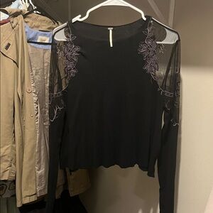 Free people size medium Black and purple mesh floral long sleeve
